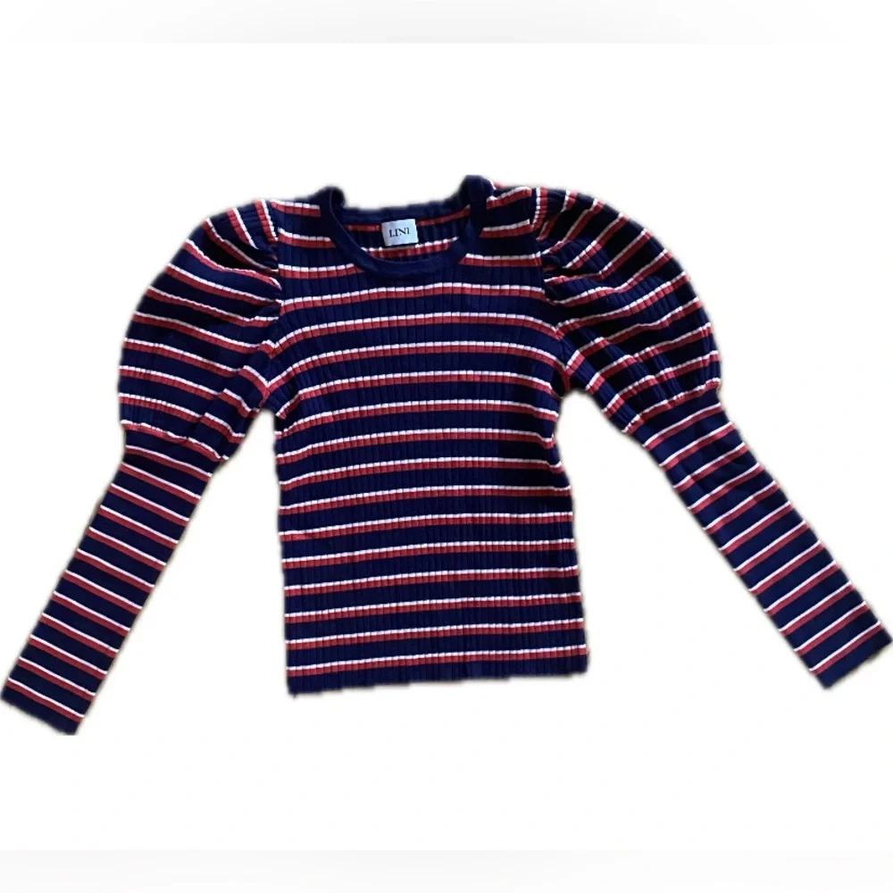 Lini Marla Striped Juliet Sleeve Esther Sweater Top Blue Red Stripe Med like new - Picture 4 of 14
